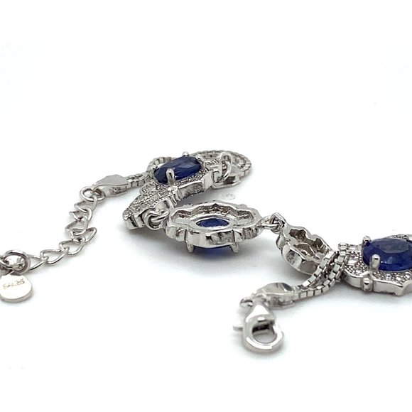 Blue Sapphire 3.62ct Platinum Finish Solid 925 Sterling Silver Bracelet - Picture 8 of 8